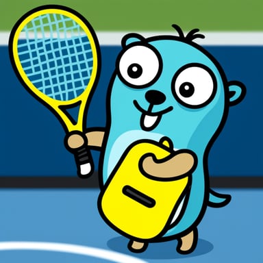 Go blue gopher playing big tennis.