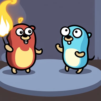 Go Blue Gopher vs JavaScript fight