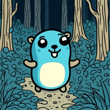 Happy Go Blue Gopher in the forest.