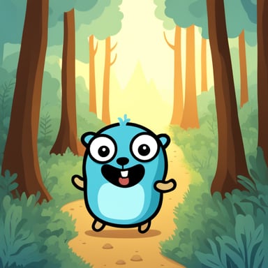 Happy Go Blue Gopher in the forest.