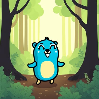 Happy Go Blue Gopher in the forest.