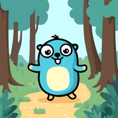 Happy Go Blue Gopher in the forest.