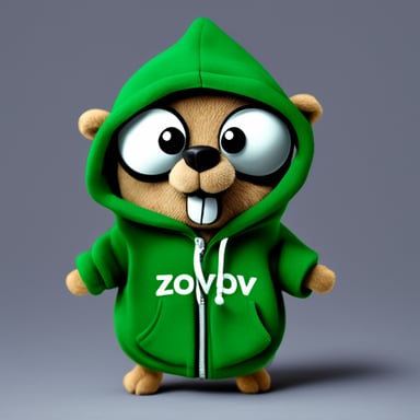 Go Blue Gopher in a green hoodie with the inscription ZoV