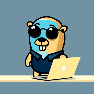 Go Blue Gopher with MacBook coding a todo application.