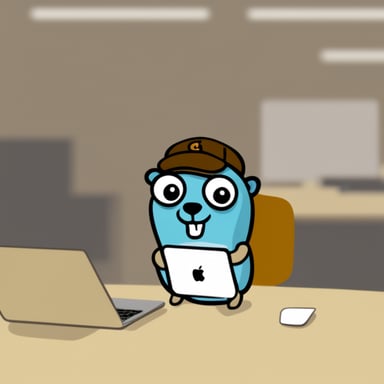 Go Blue Gopher with MacBook coding a todo application.