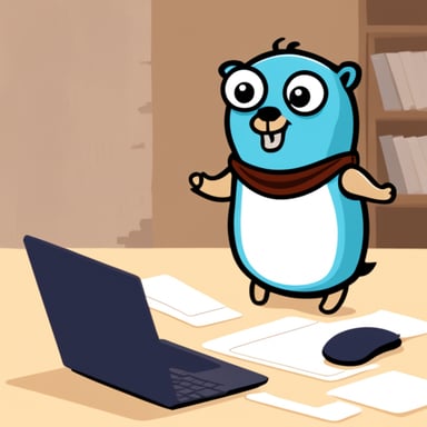Go Blue Gopher coding a todo application.