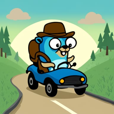 Go Blue Gopher riding a car