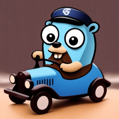 Go Blue Gopher riding a car