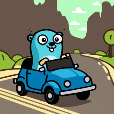 Go Blue Gopher riding a car