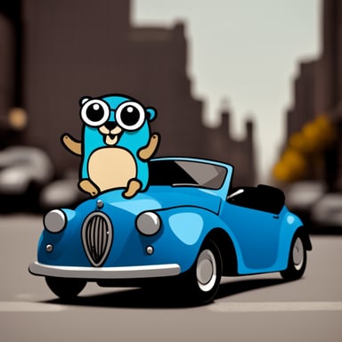 Go Blue Gopher riding a car