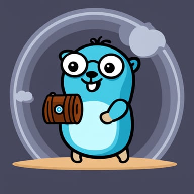 Go blue gopher working on Kubernetes.