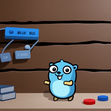 Go blue gopher working on Kubernetes.