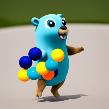 Go Blue Gopher juggling 5 colored balls.