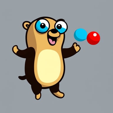 Go Blue Gopher juggling 5 colored balls.