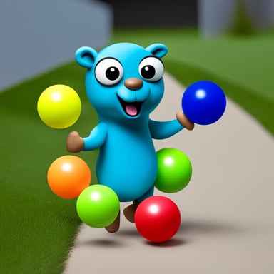Go Blue Gopher juggling 5 colored balls.