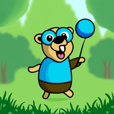 Go Blue Gopher juggling 5 colored balls.