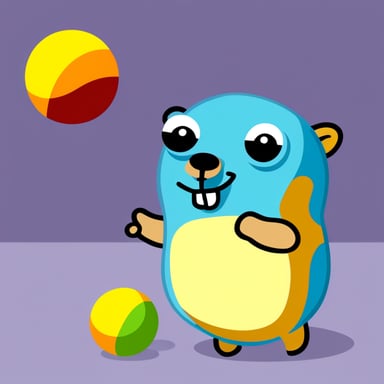 Go Blue Gopher successfully juggles 5 colored balls.