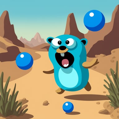Go Blue Gopher successfully juggles 5 colored balls.