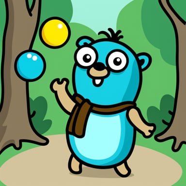 Go Blue Gopher juggling 3 colored balls.