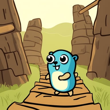 A go blue gopher, filled with determination, faces a challenging obstacle course.