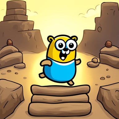 A go blue gopher, filled with determination, faces a challenging obstacle course.