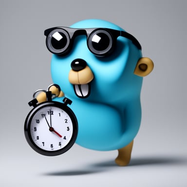 A go blue gopher with a stopwatch measures time efficiently.