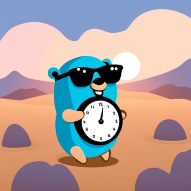 A go blue gopher with a stopwatch measures time efficiently.