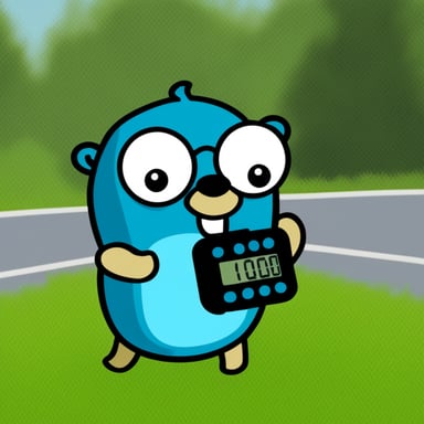 A go blue gopher with a stopwatch measures time efficiently.