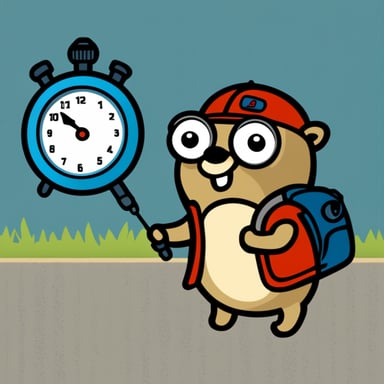 A go blue gopher with a stopwatch measures time efficiently.