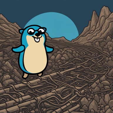 Go Blue Gopher flowing through Linux development with Vim flow.