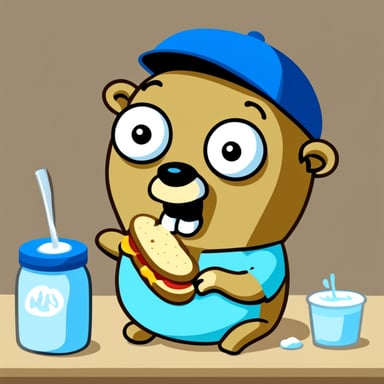 Go Blue Gopher eating a mayonnaise sandwich.