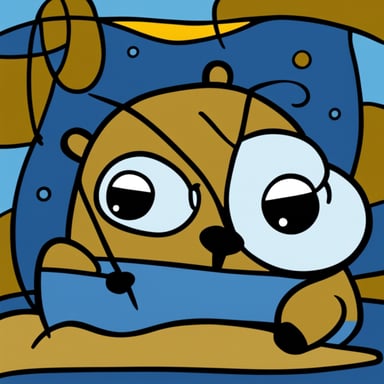 Painting in Picasso style of Go Blue Gopher being depressed.