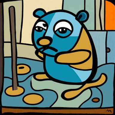 Painting in Picasso style of Go Blue Gopher being depressed.