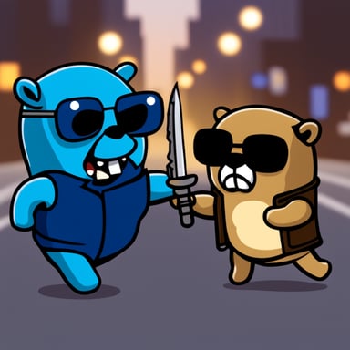 Go Blue Gopher fighting against Terminator