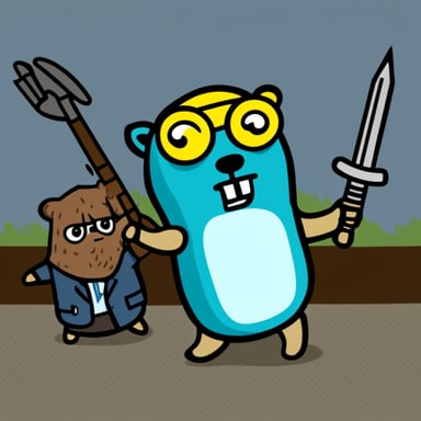 Go Blue Gopher fighting against Terminator