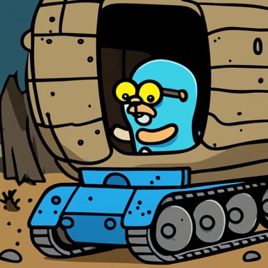 A go blue gopher hiding from zombies inside a tank