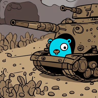 A go blue gopher hiding from zombies inside a tank