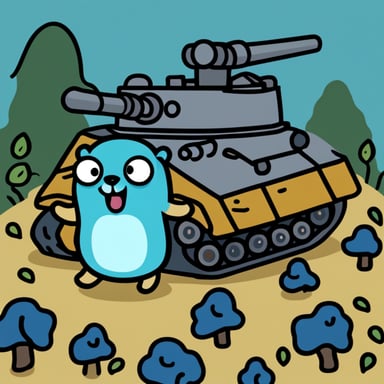 A go blue gopher hiding from zombies inside a tank