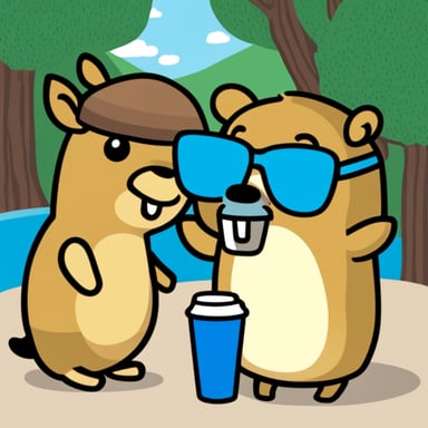 Go Blue Gopher drinking a cup of coffee holding a stuffed capybara