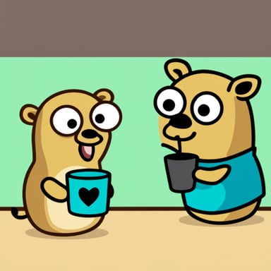 Go Blue Gopher drinking a cup of coffee holding a stuffed capybara