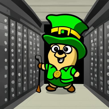 Go blue gopher as Leprechaun in a bank vault