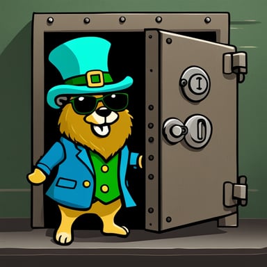Go blue gopher as Leprechaun in a bank vault