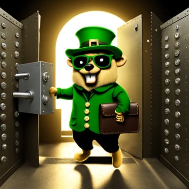Go blue gopher as Leprechaun in a bank vault
