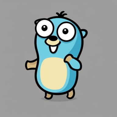 Go Blue Gopher with a question mark above its head with a transparent background.