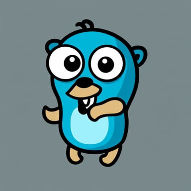 Go Blue Gopher with a question mark above its head with a transparent background.