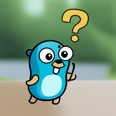 Go Blue Gopher with a question mark above its head with a transparent background.
