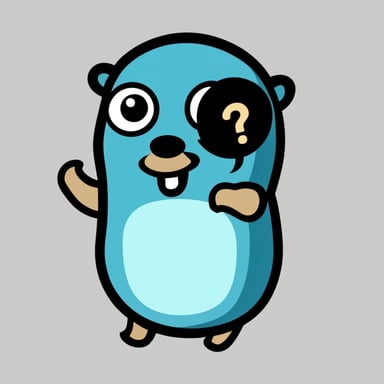 Go Blue Gopher with a question mark above its head with a transparent background.