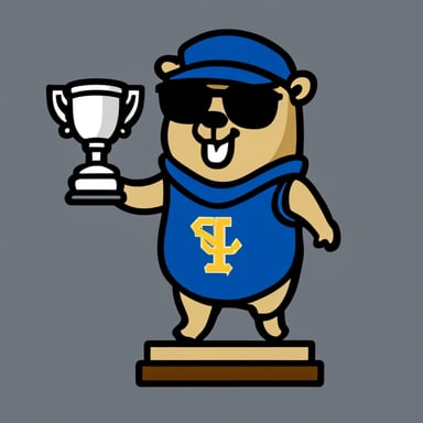 Go blue gopher raising a championship cup.