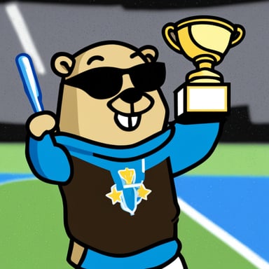 Go blue gopher raising a championship cup.