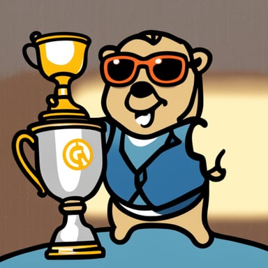 Go blue gopher raising a championship cup.
